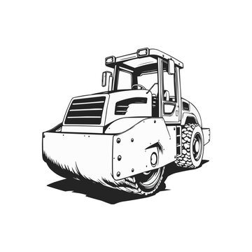 recommend clip art: Road Roller vector artwork. Steamroller black and white clip art silhouette. Roller editable logo design