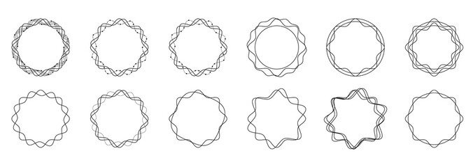 golden circle with thin line deco style wedding invitation frame set