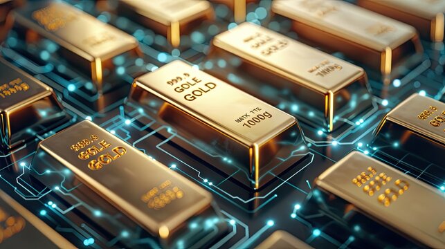 A close-up of gold bars on a circuit board, symbolizing the intersection of technology and wealth in modern finance.