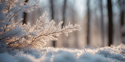 Obraz premium white wood covered with frost frosty landscape.