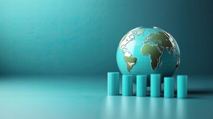 A global finance concept featuring a globe and rising bar graph, symbolizing growth and economic development.
