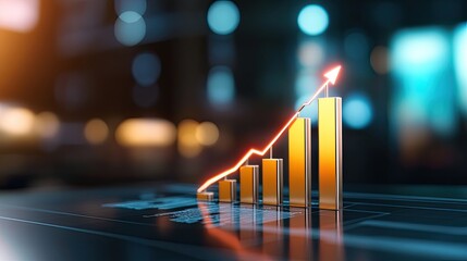 A modern financial graphic depicting a growing bar chart with an upward trendline, symbolizing business growth and success.