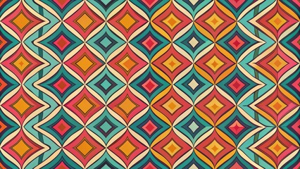 Colorful and vibrant vintage 70s geometric seamless pattern with retro vibes