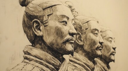 Statue of a terracotta army soldier on a plain background