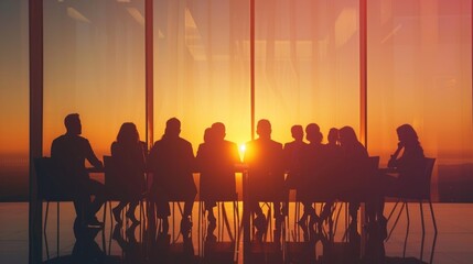 A group of people are sitting around a table in a conference room