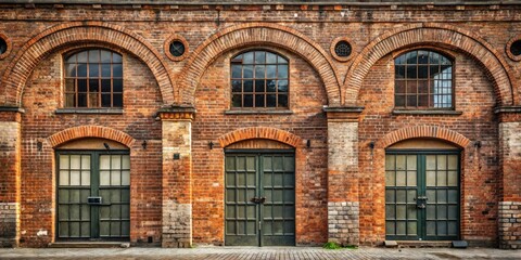 Fototapeta premium Vintage loft facade with weathered old brick arches and rustic charm