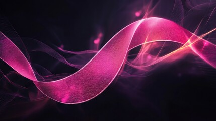 Abstract pink ribbon with light effects on a dark background