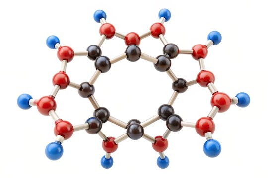 Cyclodextrin molecule with a symmetrical molecular structure isolated on white background, molecule, scientific, pharmaceutical, drug delivery, encapsulation,cyclodextrin, chemistry