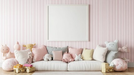 Nursery Interior with Pink and White Decor and Stuffed Toys
