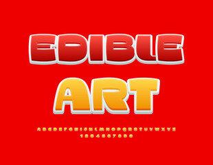 Vector modern badge Edible Art. Bright Artistic Font. Stylish Alphabet Letters and Numbers set