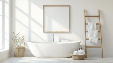 Fototapeta premium Modern Bathroom Interior Design with Bathtub and Ladder