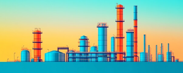 Obraz premium Industrial plant with pipes and tanks in isometric view.