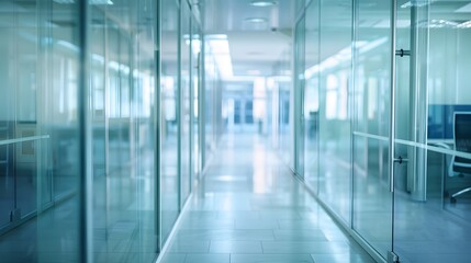 Glass Walls and Tile Floor in an Office Hallway