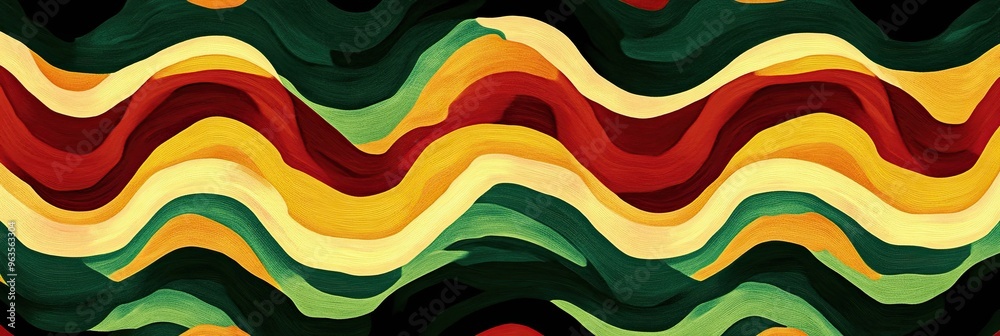 Poster Vibrant Reggae Rasta Patterns With Bold Waves and Colors Create a Lively Design