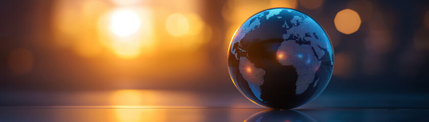 Fototapeta premium A captivating globe illuminated by warm light, symbolizing global connection and exploration in a dynamic, modern setting. high quality