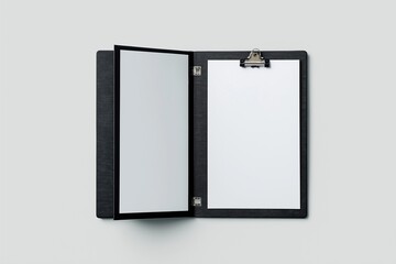 Pocket notebook or sketchbook in black leather, isolated on white.
