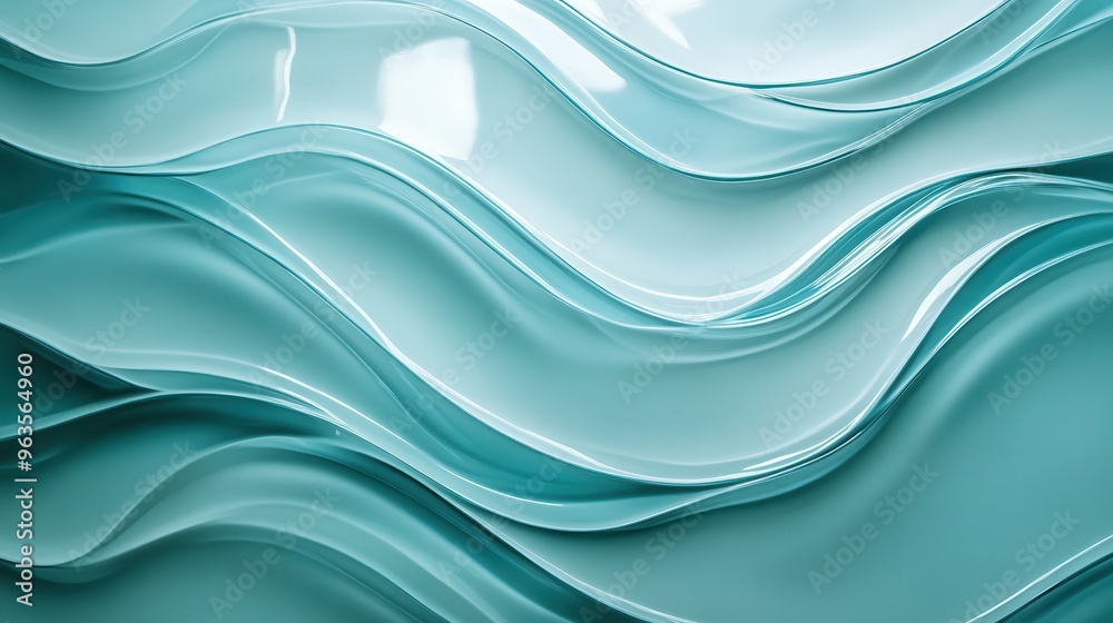 Poster teal abstract glass texture featuring wavy patterns for creative design and backgrounds