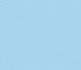 Honeycomb hexagons background. Blue color on matching background. Rounded stacked hexagons mosaic cells. Regular hexagon shapes. Seamless pattern. Tileable vector illustration.