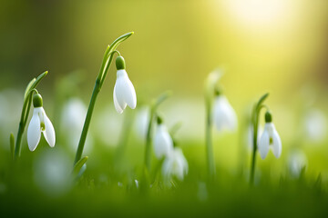 snowdrop spring flowers in the grass