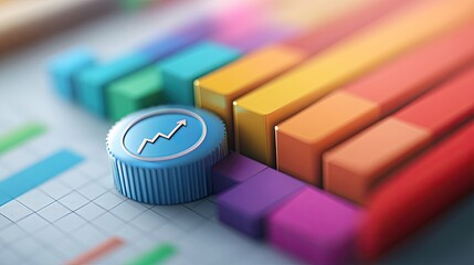 Colorful bar graph with a blue cap symbolizing growth and progress in data analysis and financial metrics.