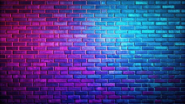 Fototapeta Vibrant neon blue to purple brick wall background for abstract and urban themed designs