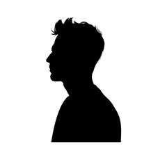 silhouette of young handsome man twenty years old, profile, side view, isolated