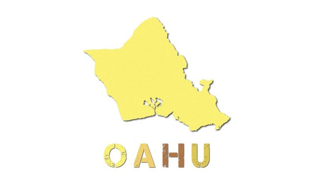 Oahu map with paper regions. Animated island map growing from regions and title letters falling down. Trendy 4K animation.