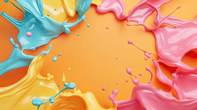 Colorful paint splashes on a vibrant background create a lively and artistic atmosphere for creative projects.