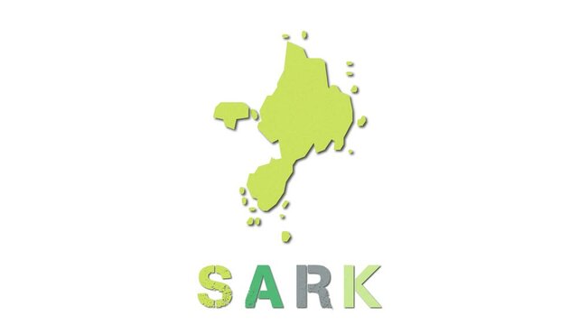 Sark map with paper regions. Animated island map growing from regions and title letters falling down. Elegant 4K animation.