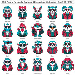 Fototapeta premium Funny Animals Cartoon Characters Collection Set of 200 Isolated Animals Part 9