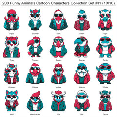Funny Animals Cartoon Characters Collection Set of 200 Isolated Animals Part 10