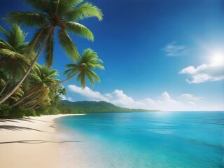 Serene Caribbean beach with palm leaves, clear blue waters, and golden sands. Ideal for sunny holidays, relaxation, and seascape exploration