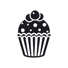 Black silhouette cupcake Icon, muffin logo. Vector illustration isolated on white background. Can be used as icon, sign or symbol - cupcake silhouette.