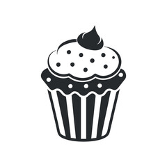Black silhouette cupcake Icon, muffin logo. Vector illustration isolated on white background. Can be used as icon, sign or symbol - cupcake silhouette.