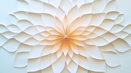Elegant paper art featuring layered flower shapes in soft white and cream tones, creating a serene and calming aesthetic.