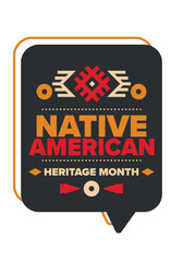 Native American Heritage Month in November. American Indian culture. Celebrate annual in United States. Tradition pattern. Poster, card, banner and background. Vector ornament, illustration