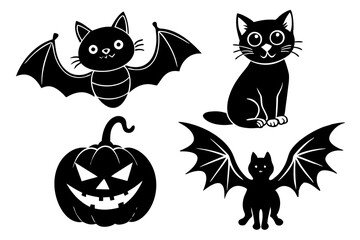 Obraz premium Halloween icon set. Collection of various scary and funny animal Magic symbols for parties, celebrations, templates and decorations. Isolated silhouette. Vector