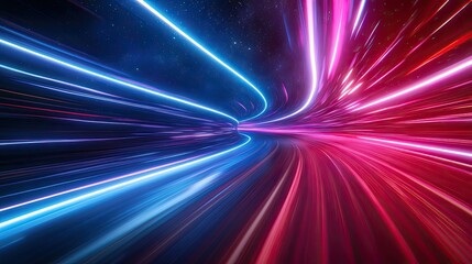 Obraz premium Futuristic neon lights create a dynamic, colorful motion blur. Perfect for themes of technology, speed, and modern design.