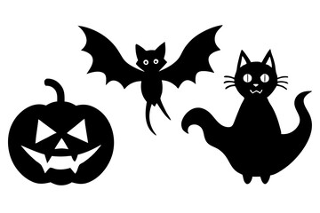Halloween icon set. Collection of various scary and funny animal  Magic symbols for parties, celebrations, templates and decorations. Isolated silhouette. Vector