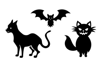 Obraz premium Halloween icon set. Collection of various scary and funny animal Magic symbols for parties, celebrations, templates and decorations. Isolated silhouette. Vector