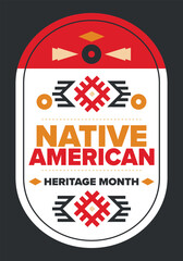 Naklejka premium Native American Heritage Month in November. American Indian culture. Celebrate annual in United States. Tradition pattern. Poster, card, banner and background. Vector ornament, illustration