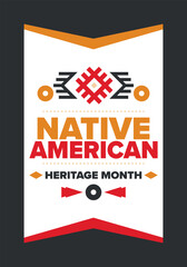 Native American Heritage Month in November. American Indian culture. Celebrate annual in United States. Tradition pattern. Poster, card, banner and background. Vector ornament, illustration