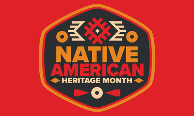 Native American Heritage Month in November. American Indian culture. Celebrate annual in United States. Tradition pattern. Poster, card, banner and background. Vector ornament, illustration