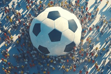 Naklejka premium Unity and Teamwork: Sea of Fans Carrying Giant Football in Stadium - A Conceptual Art