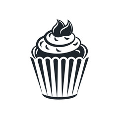 Black silhouette cupcake Icon, muffin logo. Vector illustration isolated on white background. Can be used as icon, sign or symbol - cupcake silhouette.