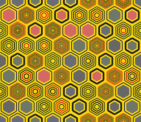 Tileable mosaic background. Geometric elements of varied style and color. Hexagonal cells. Tileable pattern. Seamless background. Awesome vector illustration.