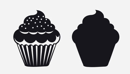 Black silhouette cupcake Icon, muffin logo. Vector illustration isolated on white background. Can be used as icon, sign or symbol - cupcake silhouette.