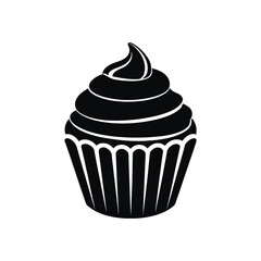 Black silhouette cupcake Icon, muffin logo. Vector illustration isolated on white background. Can be used as icon, sign or symbol - cupcake silhouette.