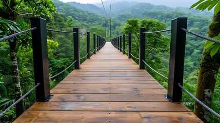 Obraz premium An exciting zip-lining adventure, as participants soar through a lush forest canopy, surrounded by greenery. The rush of the wind and the breathtaking view below create a thrilling experience 