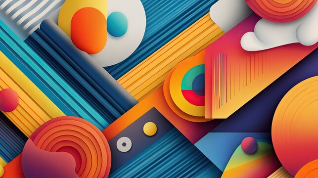 Vibrant abstract design featuring colorful shapes and lines, ideal for modern backgrounds or artistic projects.